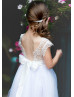 White Lace Tulle Flower Girl Dress With Rhinestone Sash